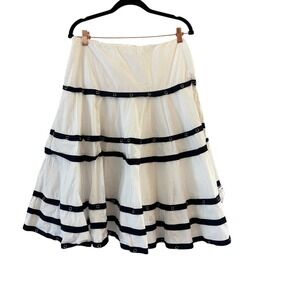 Cache Y2K Tiered Midi Skirt 10 White Black Nautical Coastal Preppy Sailor